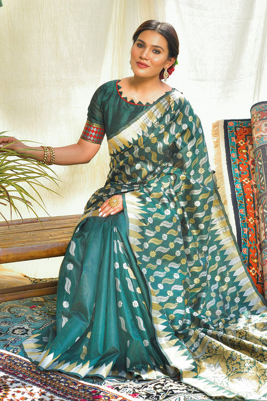 green Tussar saree