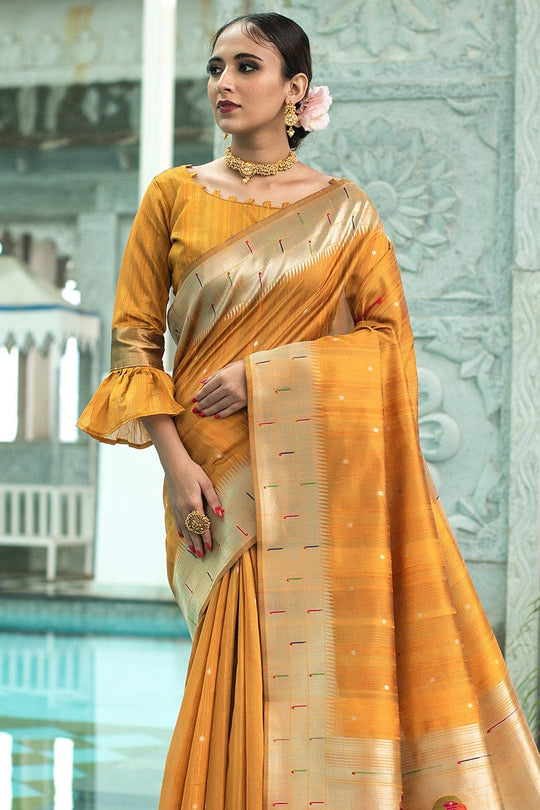 Tussar Saree Marigold Yellow Tussar Saree saree online