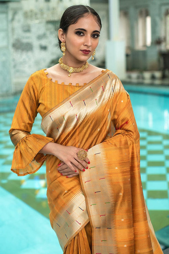 Tussar Saree Marigold Yellow Tussar Saree saree online