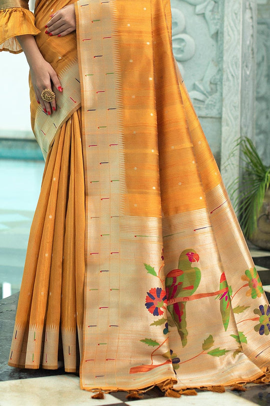 Tussar Saree Marigold Yellow Tussar Saree saree online