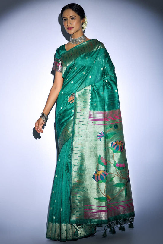 Tussar Saree Mineral Turquoise Blue Tussar Saree saree online