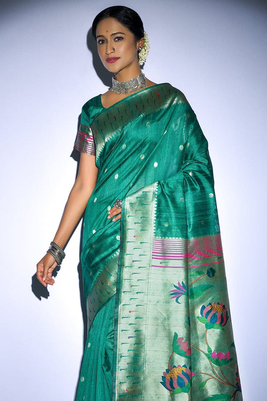 Tussar Silk Saree Mineral Turquoise Blue Tussar Silk Saree saree online