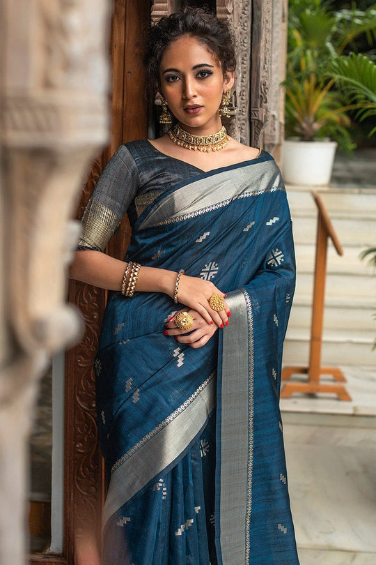 Tussar Saree Navy Blue Tussar Saree saree online