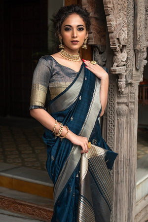 Tussar Saree Navy Blue Tussar Saree saree online