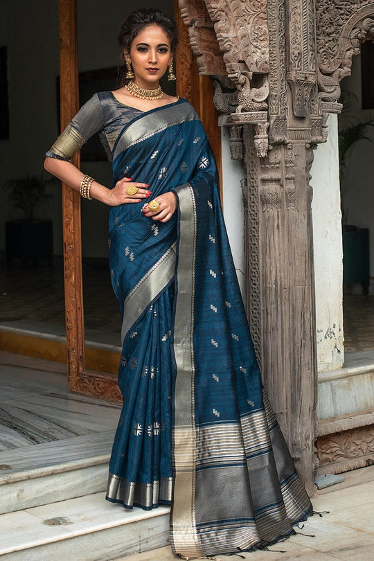 Tussar Saree Navy Blue Tussar Saree saree online