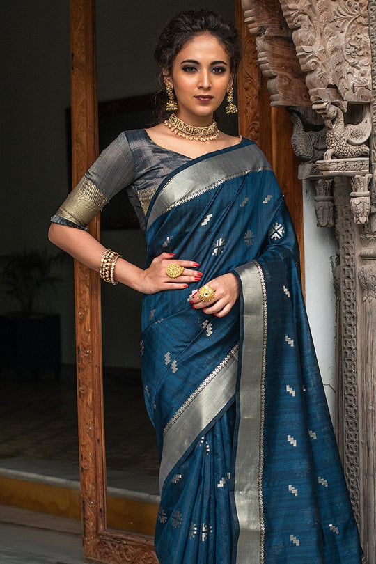 Tussar Saree Navy Blue Tussar Saree saree online