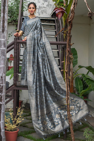 Pewter Grey Tussar Saree