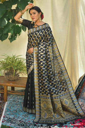 Raven Black Tussar Saree