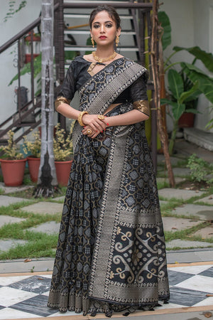 Raven Black Tussar Saree