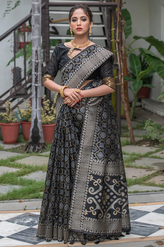 black Tussar saree