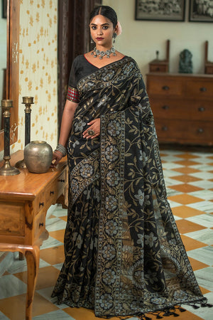 Raven Black Tussar Saree