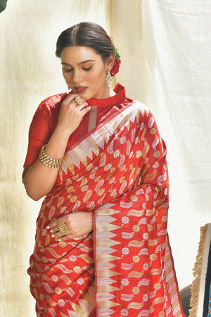 red silk saree