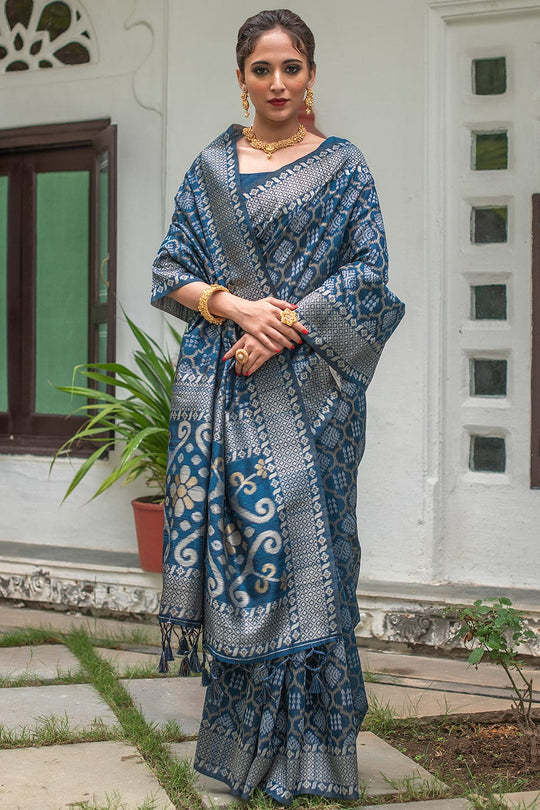 blue Tussar saree