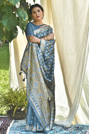 Steel Grey Tussar Saree