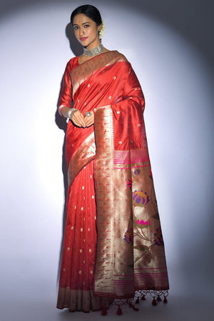 Tart Red Tussar Saree