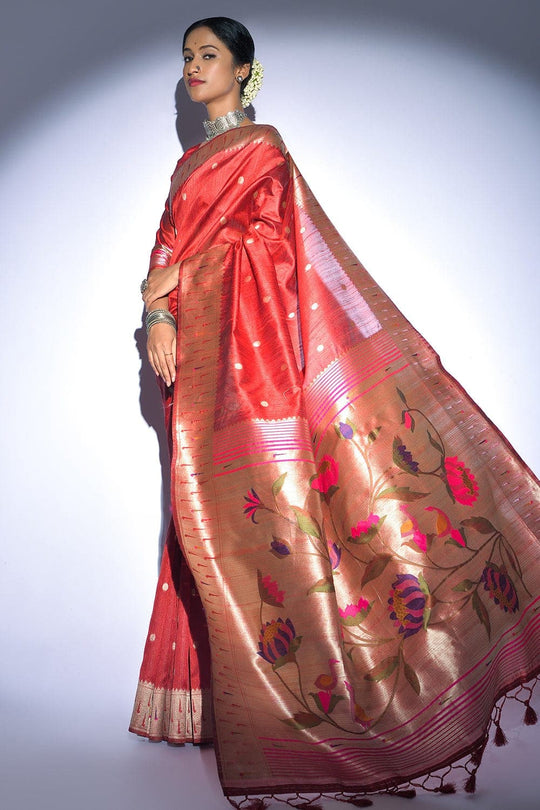 Tussar Silk Saree Tart Red Tussar Silk Saree saree online