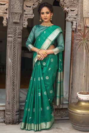 Teal Blue Tussar Saree