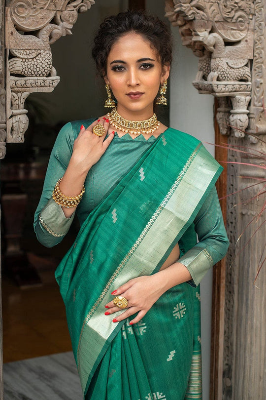 Tussar Silk Saree Teal Blue Tussar Silk Saree saree online