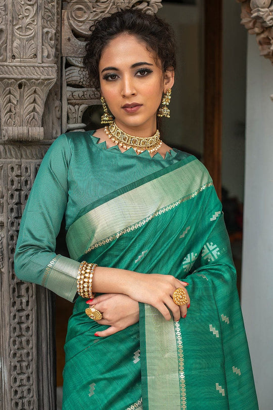 Tussar Silk Saree Teal Blue Tussar Silk Saree saree online