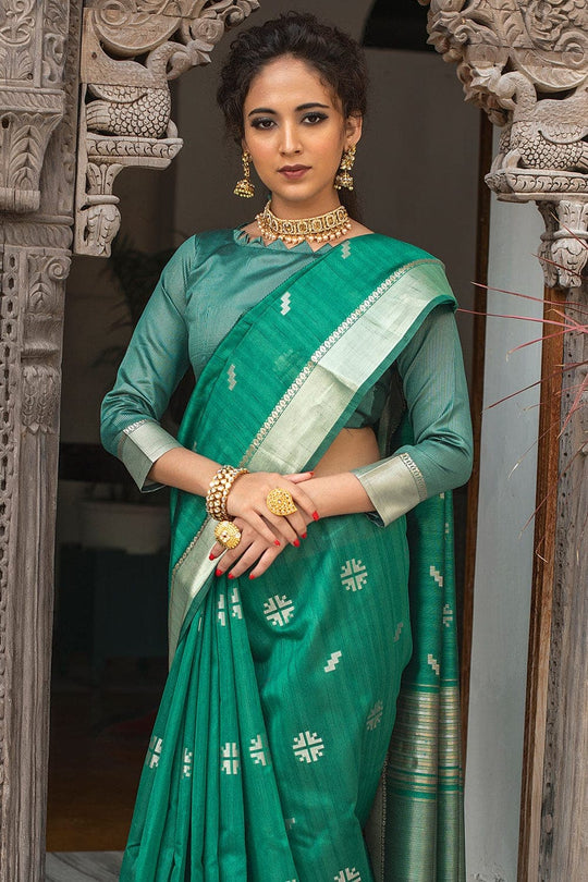 Tussar Silk Saree Teal Blue Tussar Silk Saree saree online