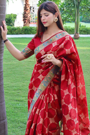 Tussar Saree Vibrant Red Tussar Saree saree online