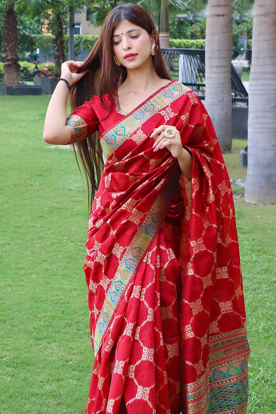 Tussar Saree Vibrant Red Tussar Saree saree online