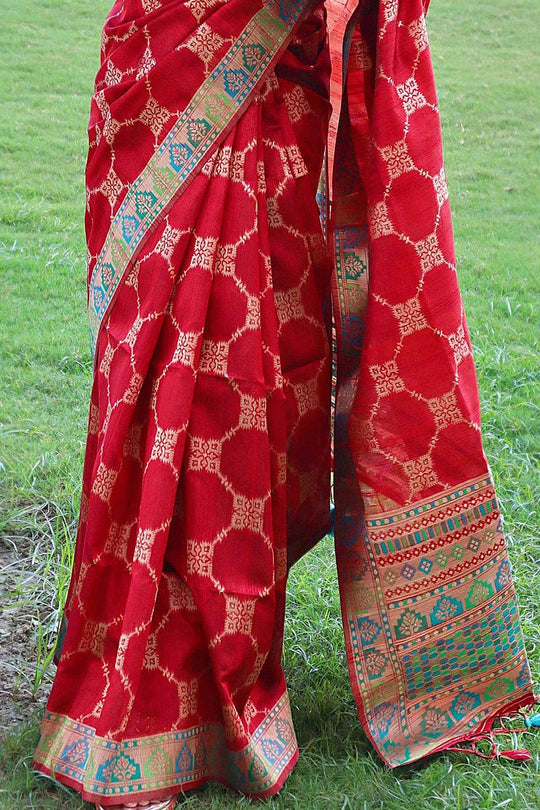 Tussar Saree Vibrant Red Tussar Saree saree online