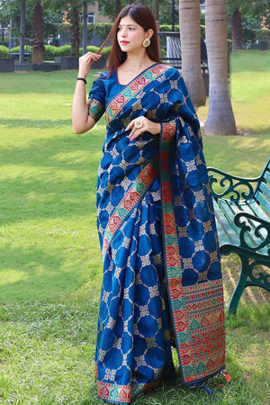 Tussar Saree Vivid Blue Tussar Saree saree online