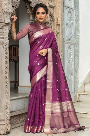 Wine Purple Tussar Saree