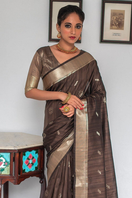 Tussar Saree Wood Brown Tussar Saree saree online