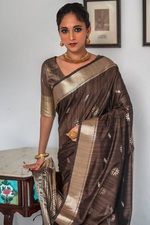 Tussar Saree Wood Brown Tussar Saree saree online