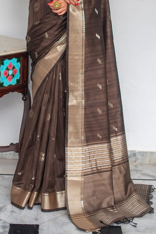 Tussar Saree Wood Brown Tussar Saree saree online
