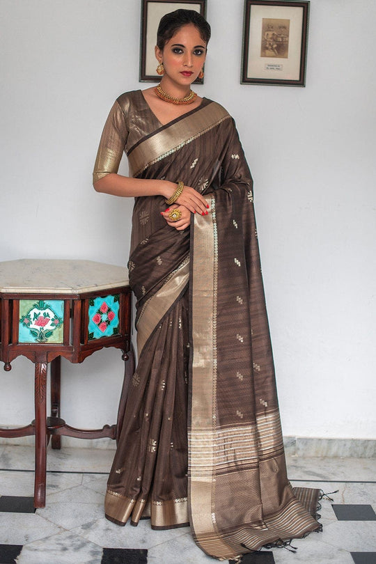 Tussar Saree Wood Brown Tussar Saree saree online