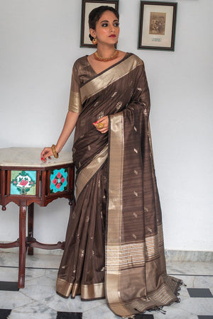 Wood Brown Tussar Saree