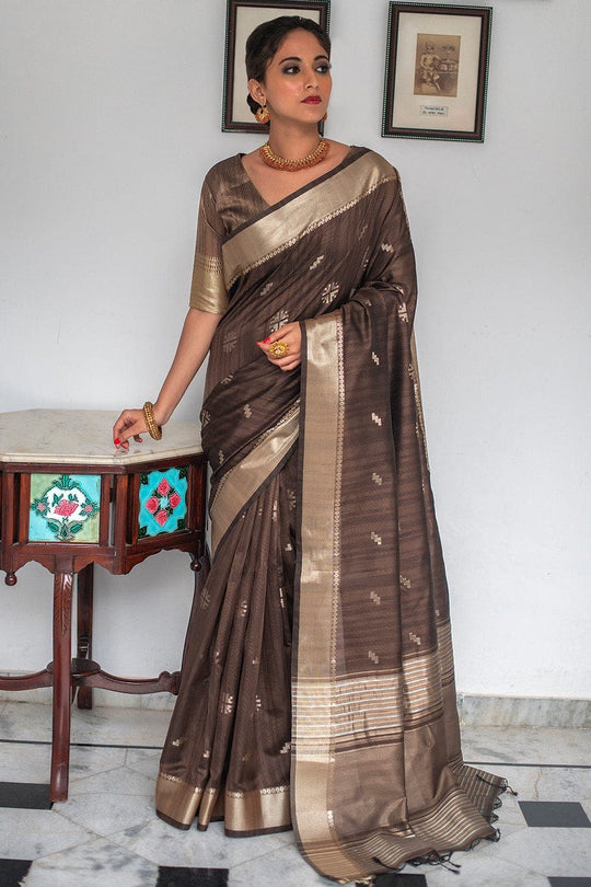 Tussar Saree Wood Brown Tussar Saree saree online