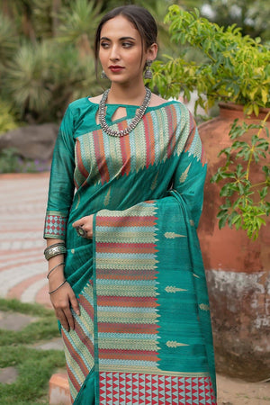 Light Turquoise Tussar Saree