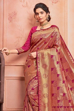 Cerise Pink Peacock Pattern Uppada Saree