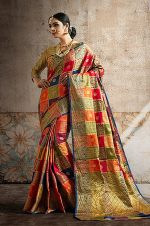 Multicolour Zari Woven Uppada Saree With Brocade Blouse