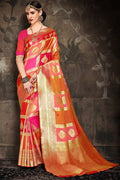 Pink and red Intricate zari woven uppada saree - Buy online on Karagiri - Free shipping to USA