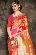 Pink and red Intricate zari woven uppada saree - Buy online on Karagiri - Free shipping to USA
