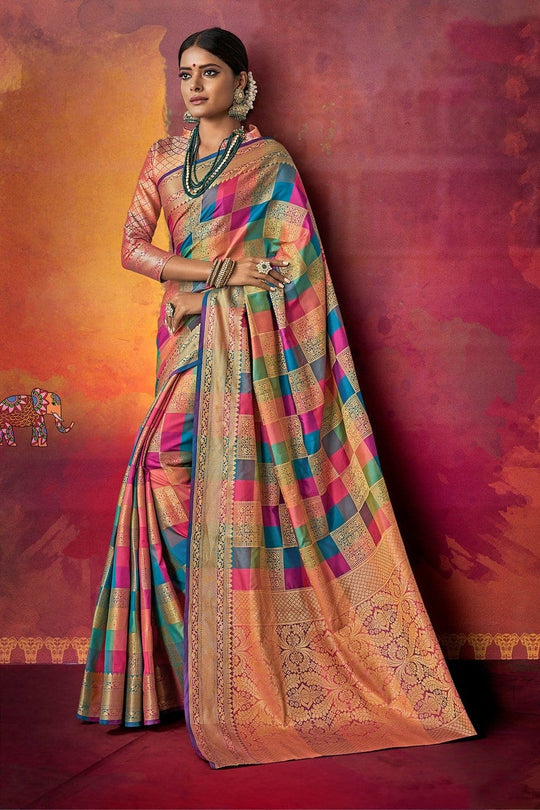 Purple - blue woven uppada silk saree with brocade blouse - Buy online on Karagiri - Free shipping to USA