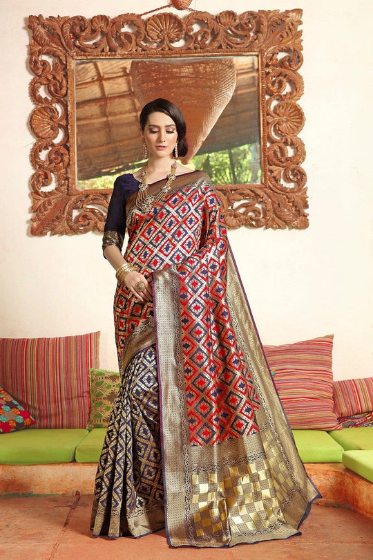 Red And Blue Uppada Saree
