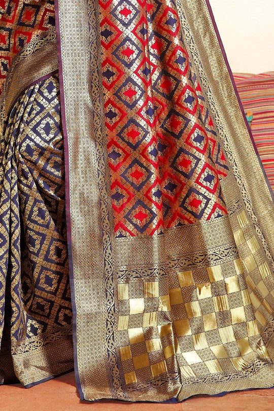 Red And Blue Uppada Saree