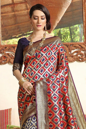 Red And Blue Uppada Saree