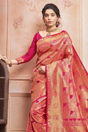 Ruby Pink Peacock Pattern Uppada Saree