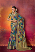 Shades of blue woven uppada silk saree with brocade blouse - Buy online on Karagiri - Free shipping to USA