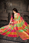 Shades of green and pink Intricate zari woven uppada saree - Buy online on Karagiri - Free shipping to USA