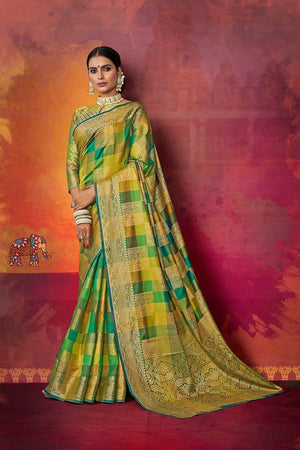 Shades Of Green Woven Uppada Saree With Brocade Blouse