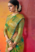 Shades of green woven uppada silk saree with brocade blouse - Buy online on Karagiri - Free shipping to USA