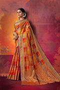Shades of orange woven Uppada saree with brocade blouse - Buy online on Karagiri - Free shipping to USA